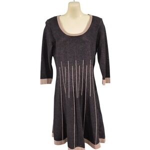 Nine West Women's Dark Grey Knit Fit & Flare Dress with Beige Trim Size S